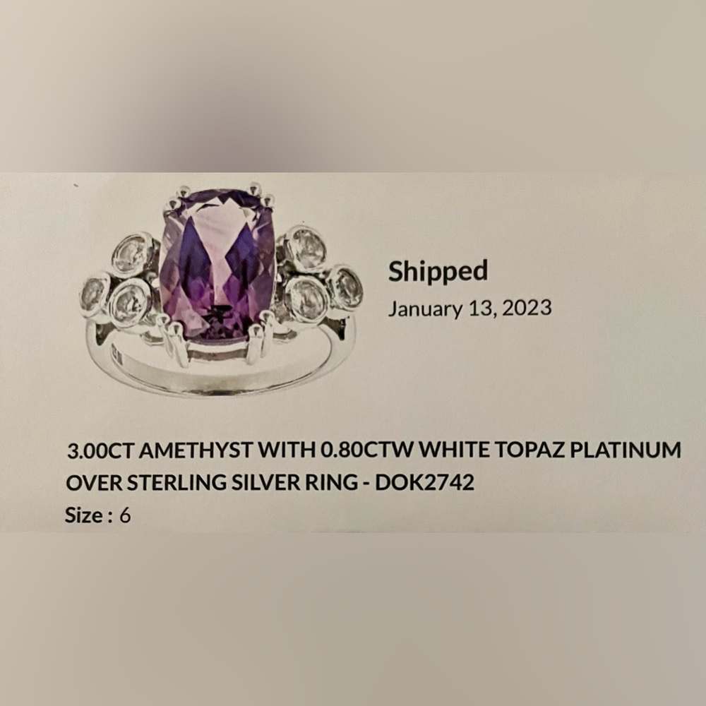 3.00CT Amethyst/White Topaz Ring - Picture 5 of 5